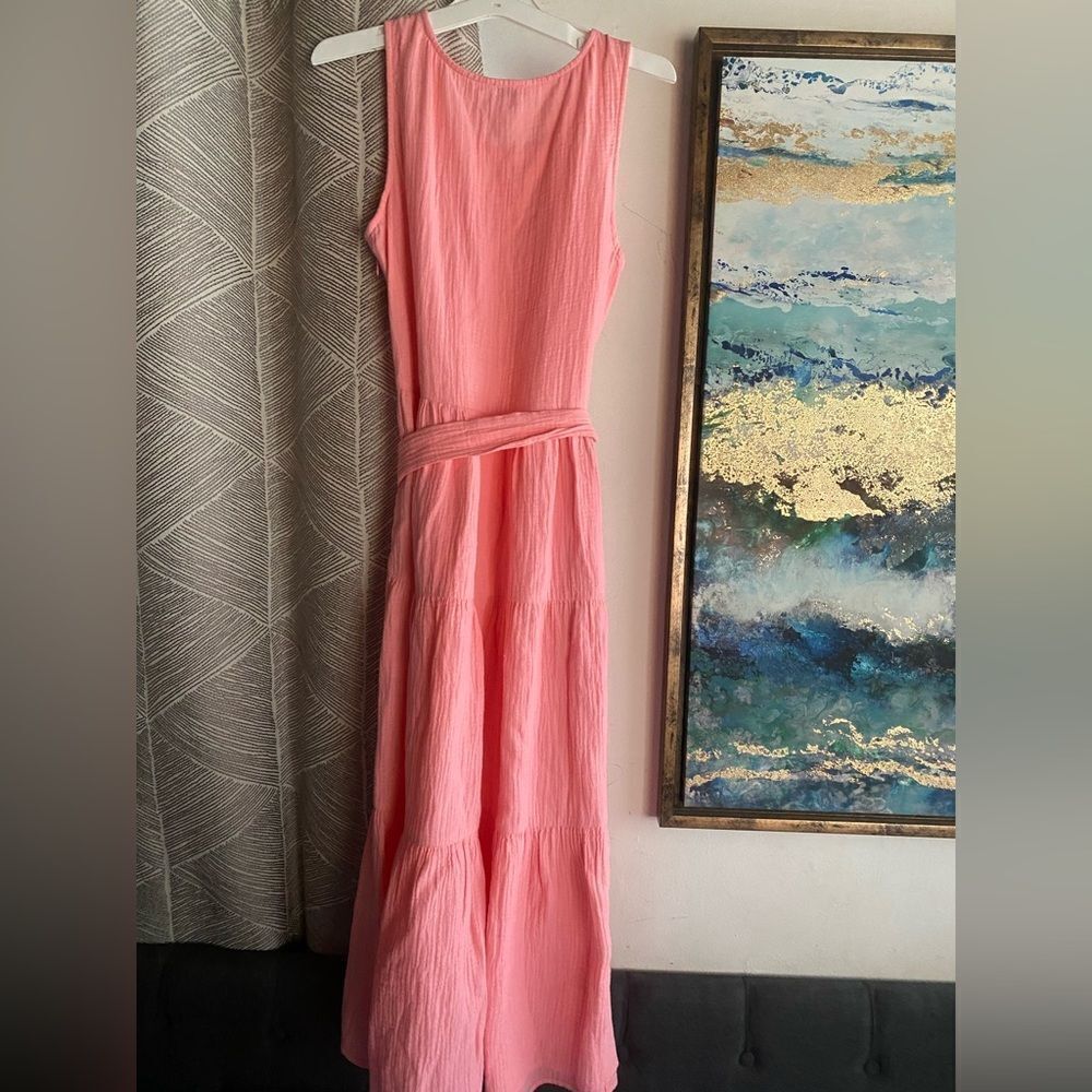 J. Crew  Womens Sleeveless Belted Gauze Midi Dress Pink  Size 2 Pockets Zip - Picture 5 of 15